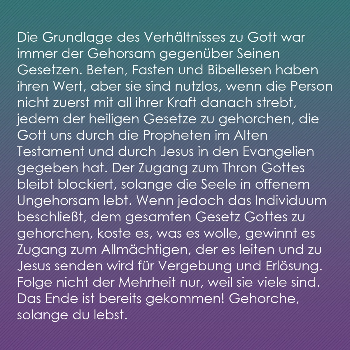 0144 - Beitrag über das Gesetz Gottes: Die Grundlage des Verhältnisses zu Gott war immer...