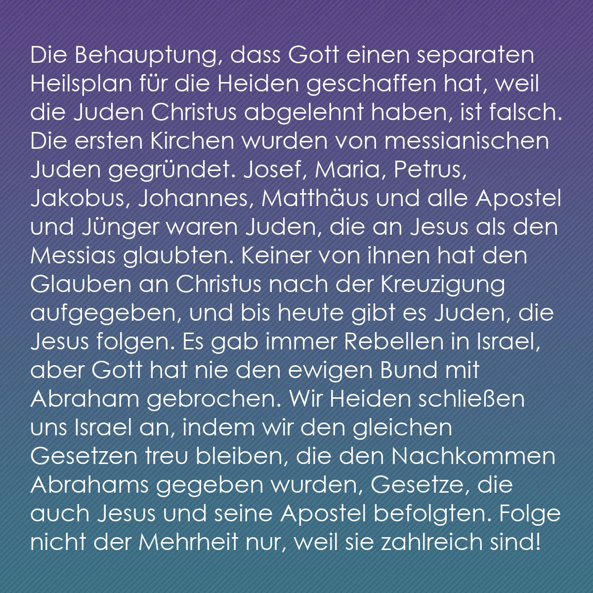 0162 - Beitrag über das Gesetz Gottes: Die Behauptung, dass Gott einen separaten Heilsplan...