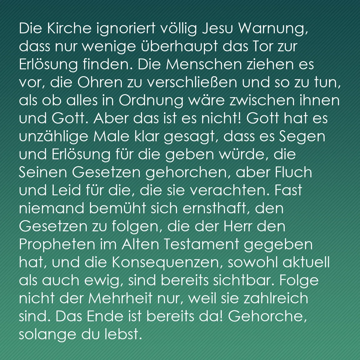 0185 - Beitrag über das Gesetz Gottes: Die Kirche ignoriert völlig Jesu Warnung, dass nur...