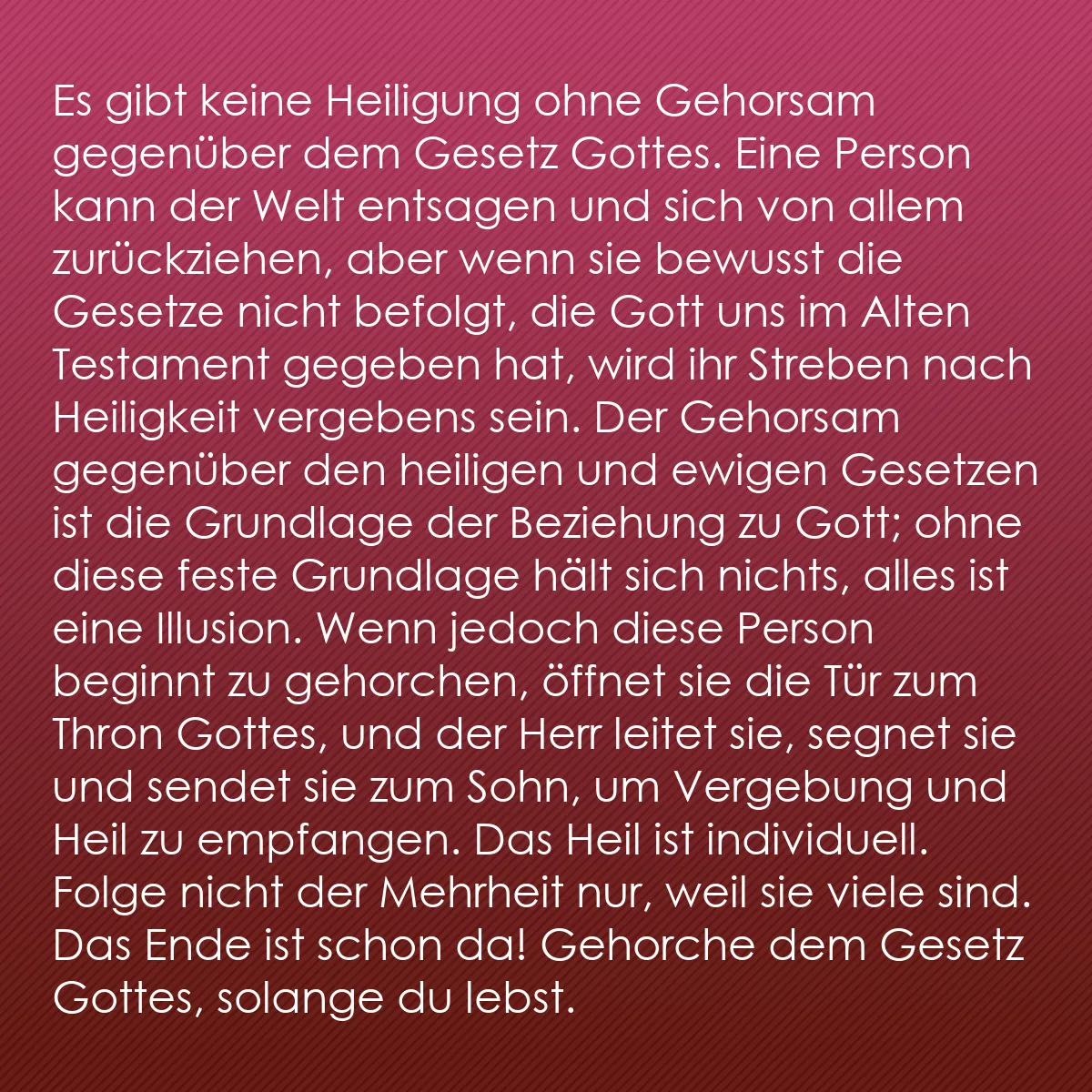0219 - Beitrag über das Gesetz Gottes: Es gibt keine Heiligung ohne Gehorsam gegenüber dem...