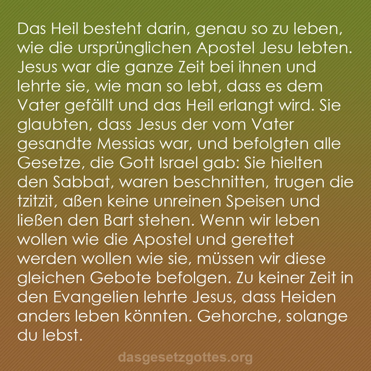 b0009 - Beitrag über das Gesetz Gottes: Das Heil besteht darin, genau so zu leben, wie die ursprünglichen...