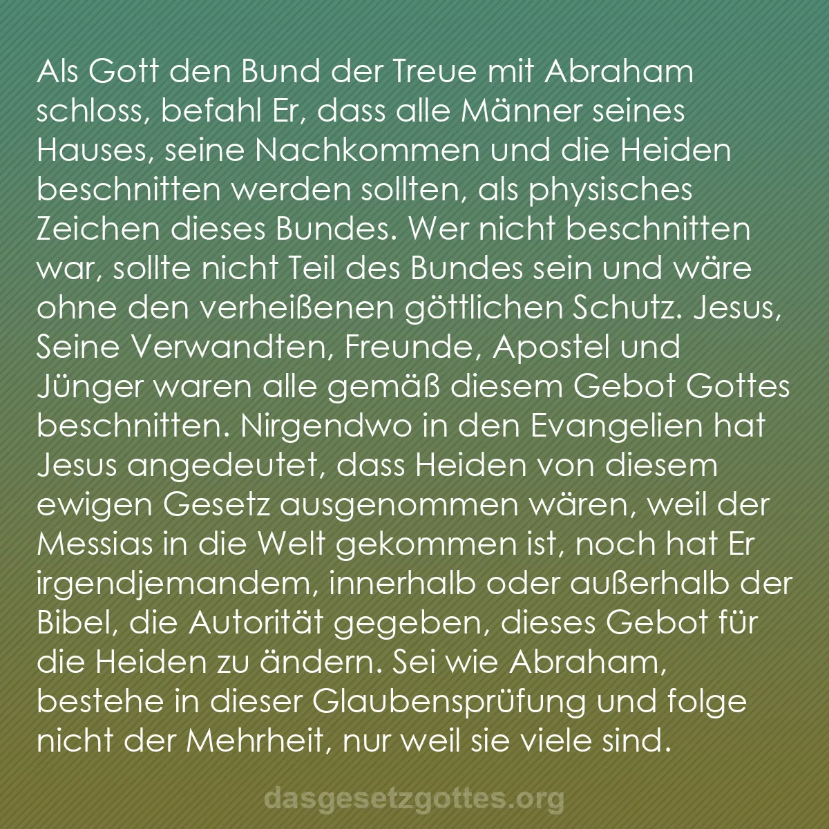 b0023 - Beitrag über das Gesetz Gottes: Als Gott den Bund der Treue mit Abraham schloss, befahl Er,...