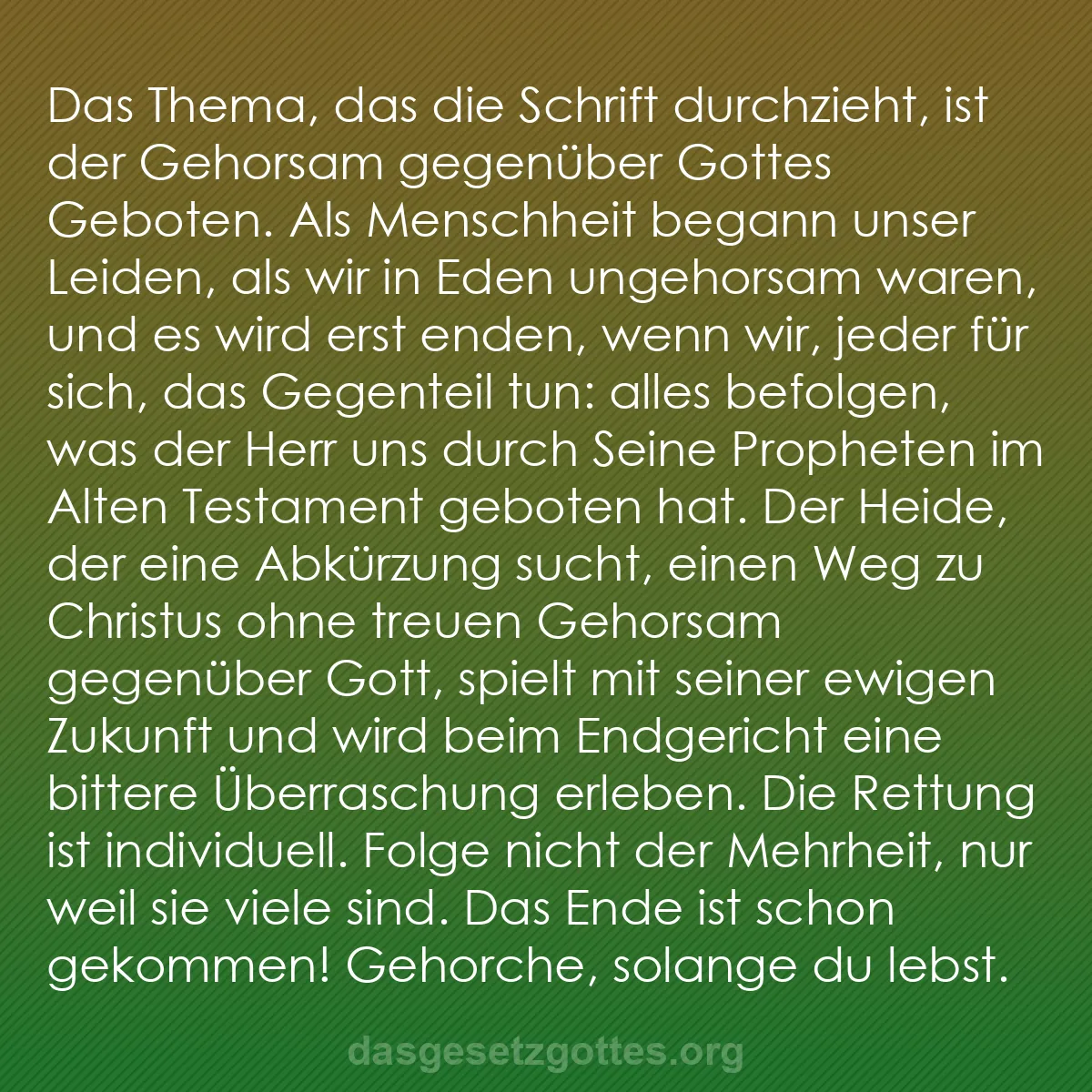 b0036 - Beitrag über das Gesetz Gottes: Das Thema, das die Schrift durchzieht, ist der Gehorsam gegenüber...
