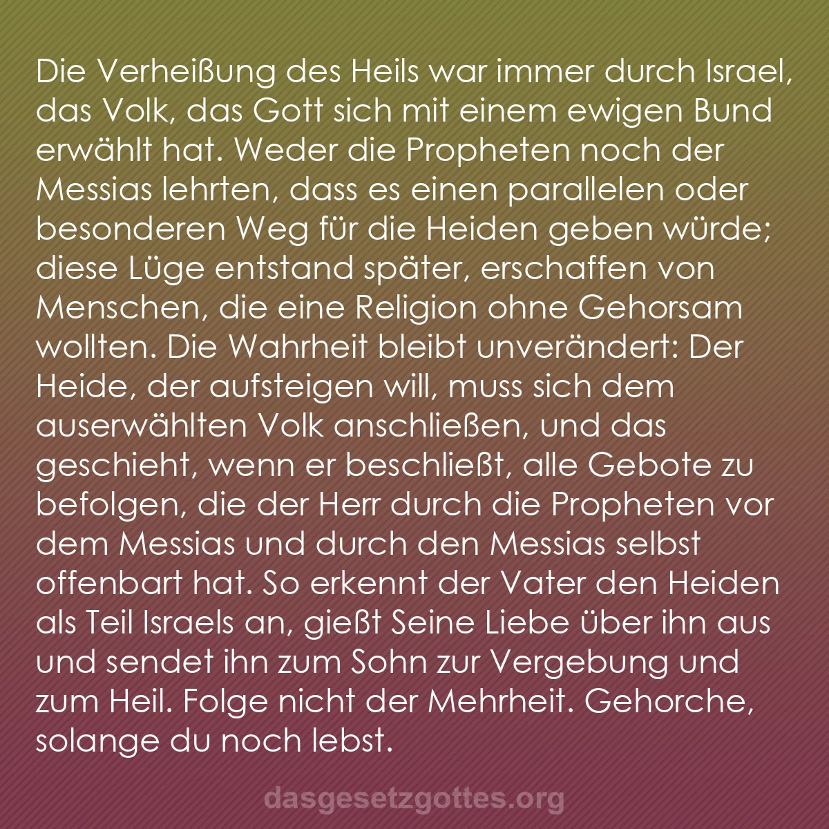 b0048 - Beitrag über das Gesetz Gottes: Die Verheißung des Heils war immer durch Israel, das Volk, das...