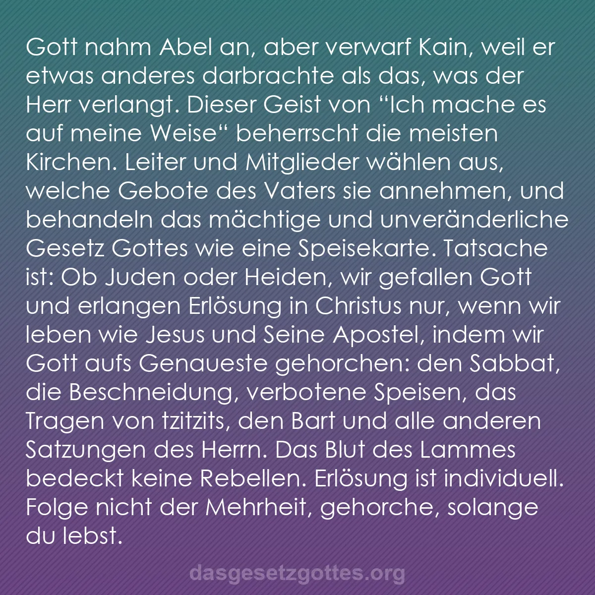 b0064 - Beitrag über das Gesetz Gottes: Gott nahm Abel an, aber verwarf Kain, weil er etwas anderes...