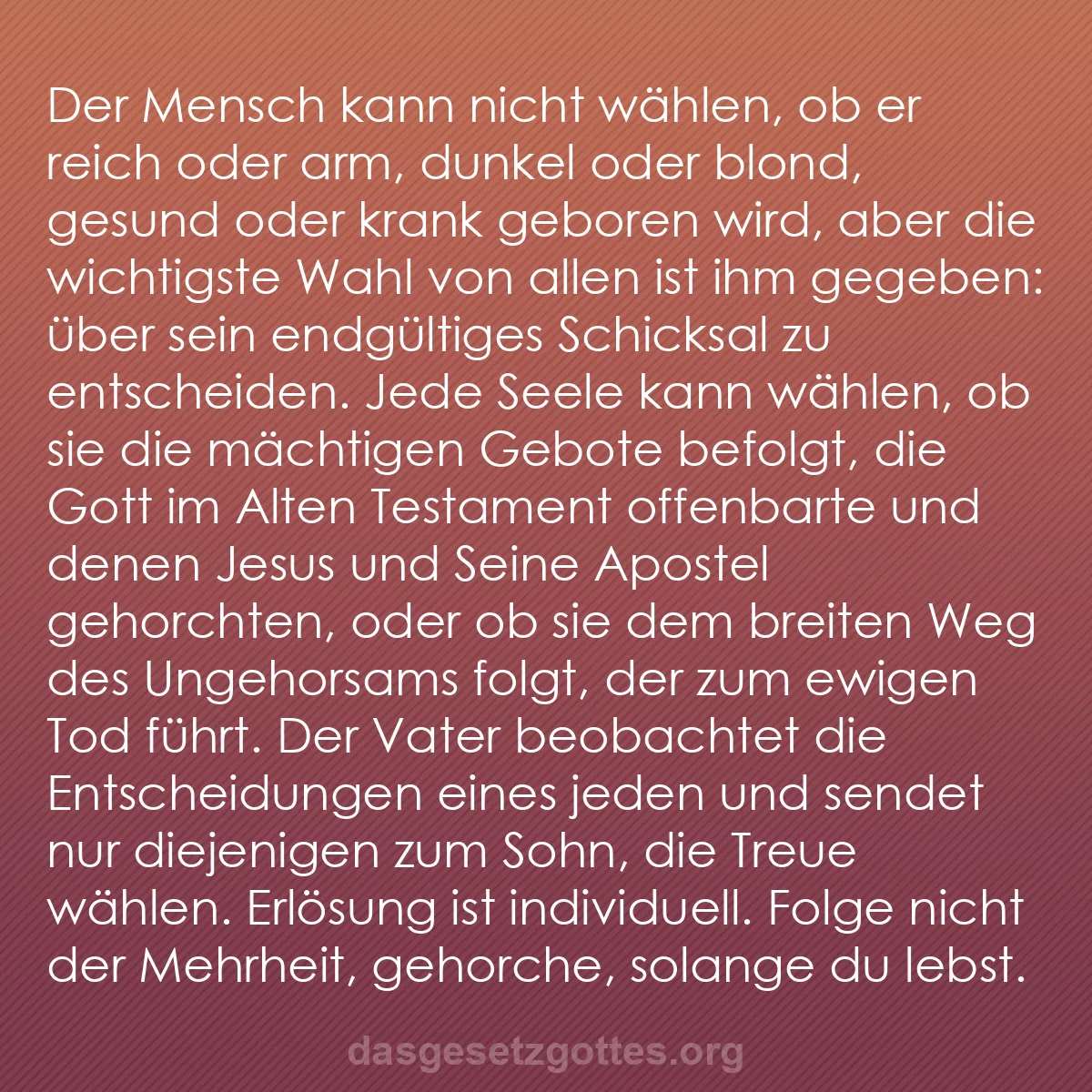 b0086 - Beitrag über das Gesetz Gottes: Der Mensch kann nicht wählen, ob er reich oder arm, dunkel oder...