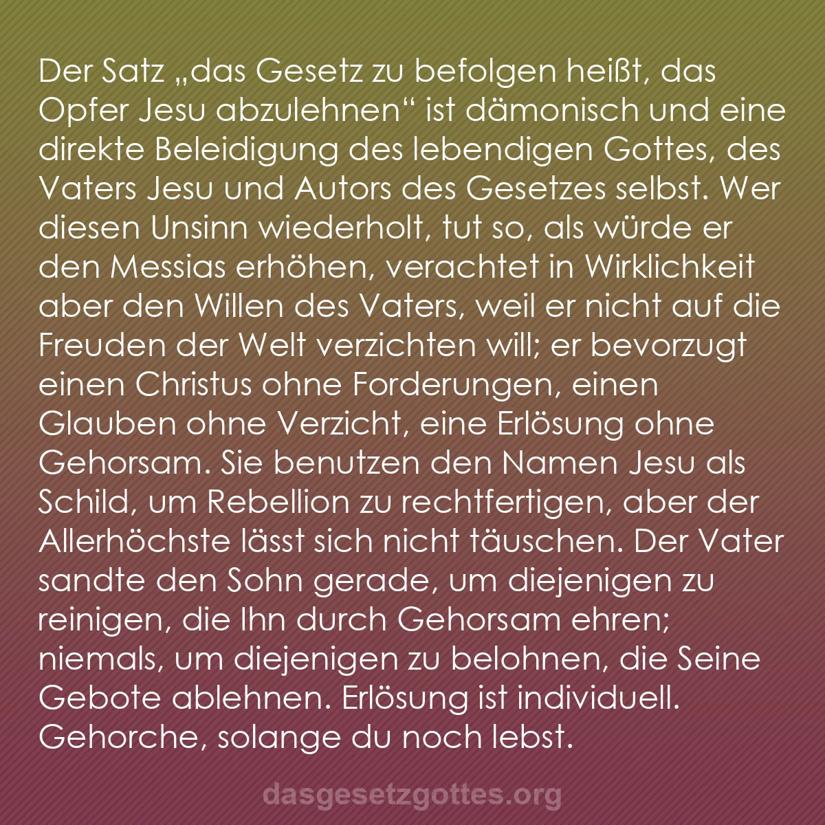 b0088 - Beitrag über das Gesetz Gottes: Der Satz „das Gesetz zu befolgen heißt, das Opfer Jesu abzulehnen"...