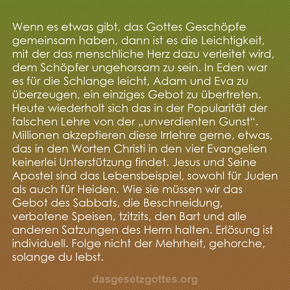 b0089 - Beitrag über das Gesetz Gottes: Wenn es etwas gibt, das Gottes Geschöpfe gemeinsam haben, dann...
