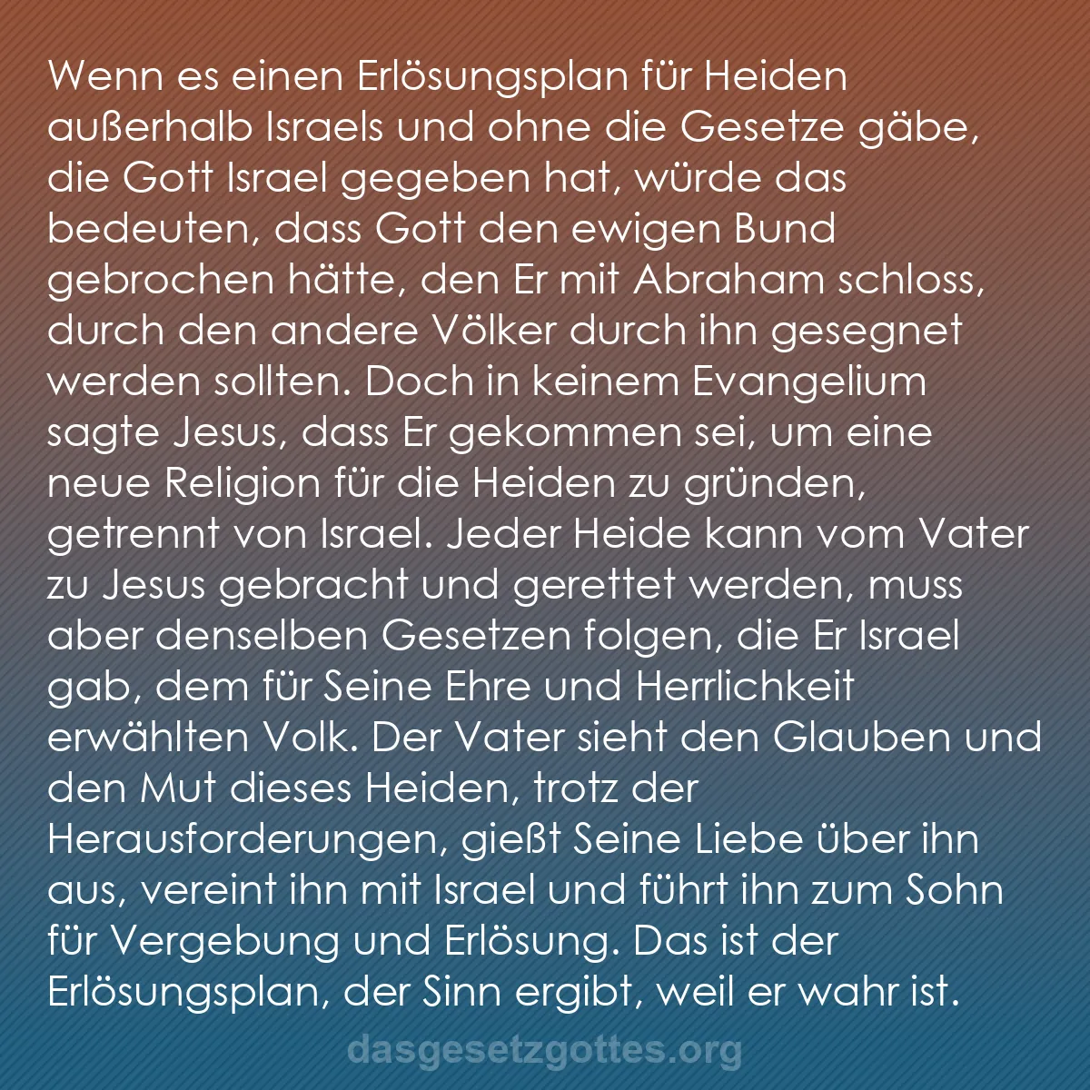 b0092 - Beitrag über das Gesetz Gottes: Wenn es einen Erlösungsplan für Heiden außerhalb Israels und...