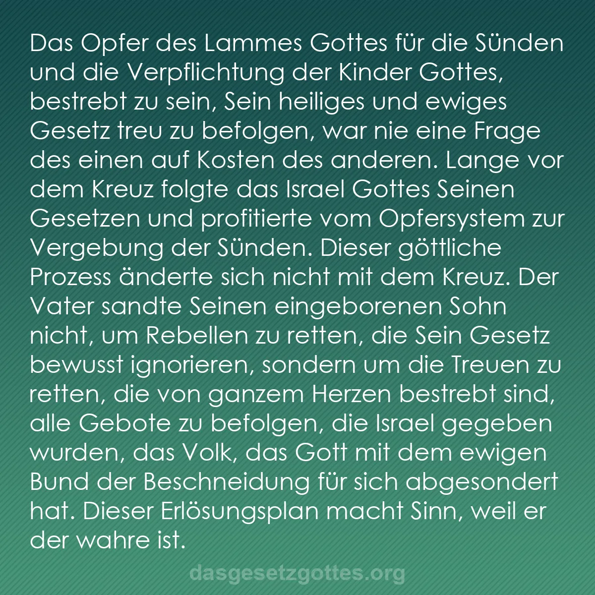 b0105 - Beitrag über das Gesetz Gottes: Das Opfer des Lammes Gottes für die Sünden und die Verpflichtung...