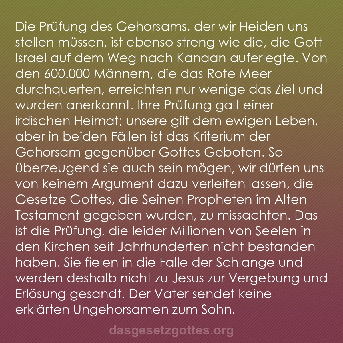 b0108 - Beitrag über das Gesetz Gottes: Die Prüfung des Gehorsams, der wir Heiden uns stellen müssen,...