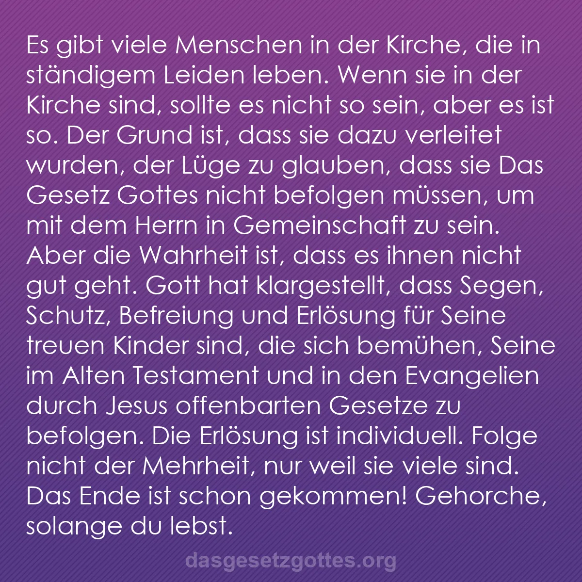 b0131 - Beitrag über das Gesetz Gottes: Es gibt viele Menschen in der Kirche, die in ständigem Leiden...