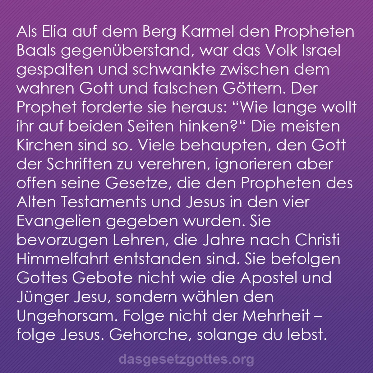 b0151 - Beitrag über das Gesetz Gottes: Als Elia auf dem Berg Karmel den Propheten Baals gegenüberstand,...
