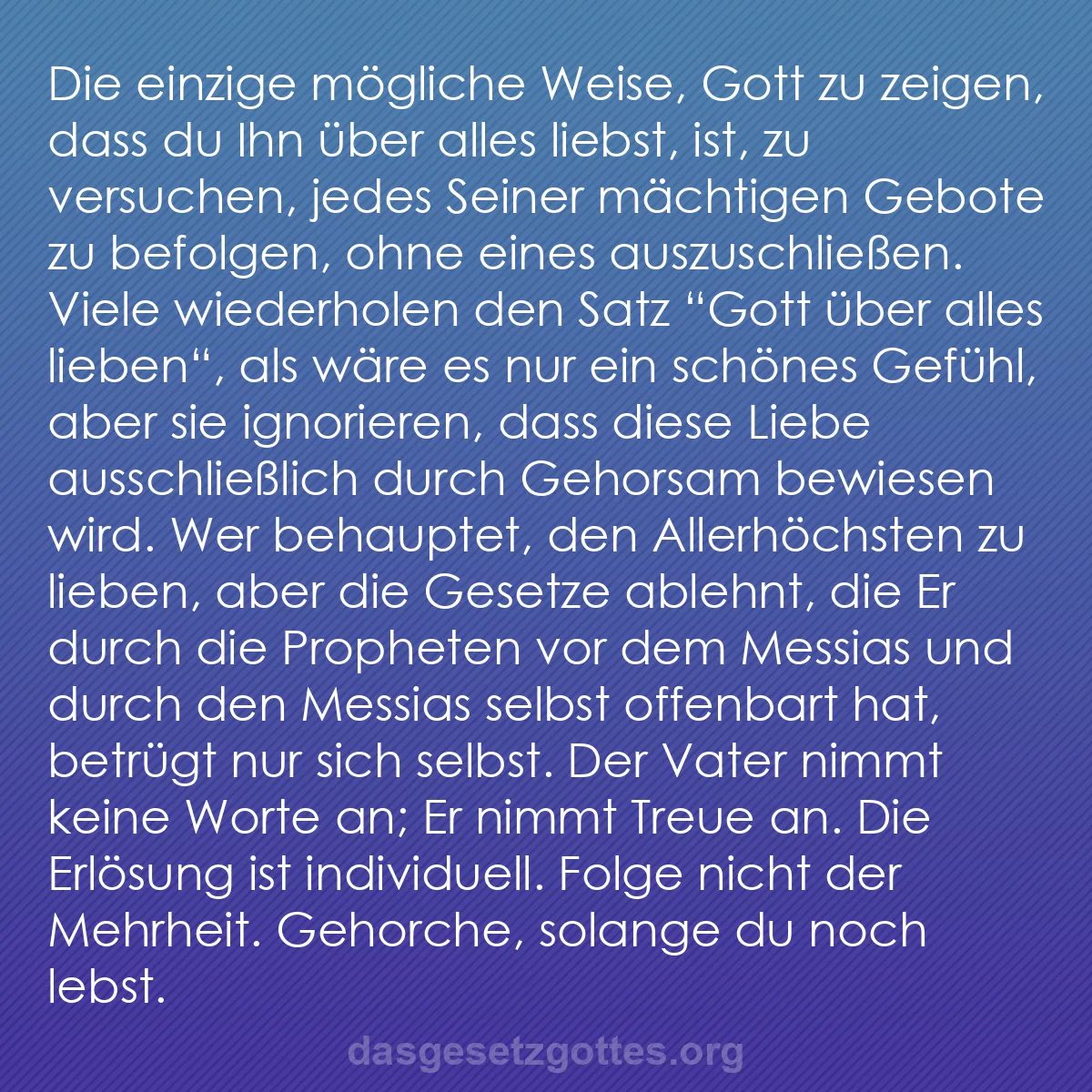 b0167 - Beitrag über das Gesetz Gottes: Die einzige mögliche Weise, Gott zu zeigen, dass du Ihn über...