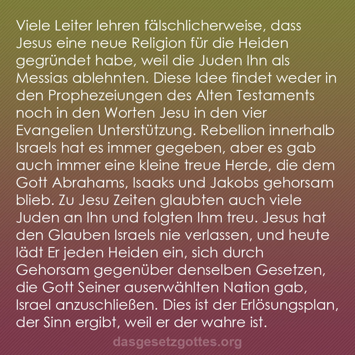b0188 - Beitrag über das Gesetz Gottes: Viele Leiter lehren fälschlicherweise, dass Jesus eine neue...
