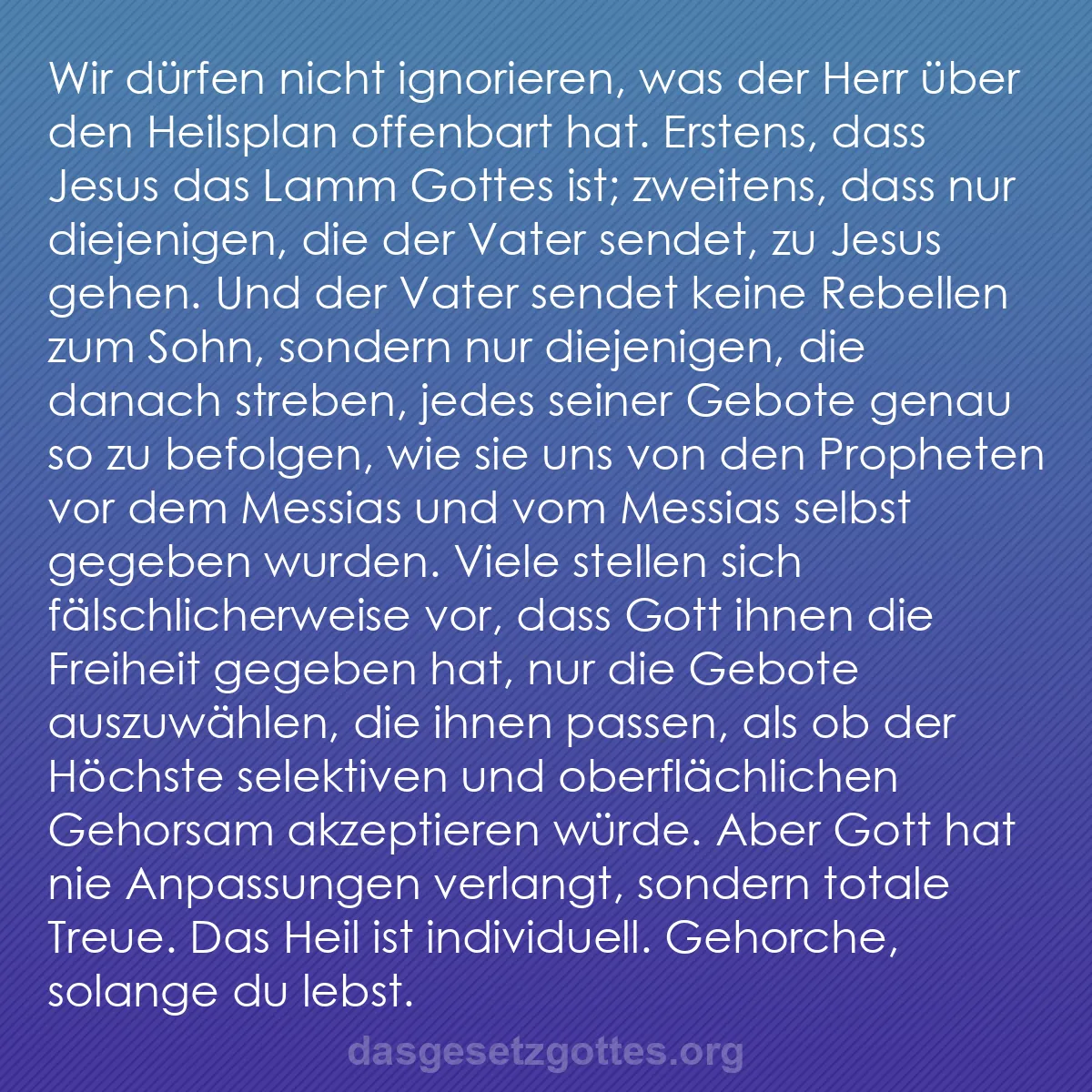 b0207 - Beitrag über das Gesetz Gottes: Wir dürfen nicht ignorieren, was der Herr über den Heilsplan...