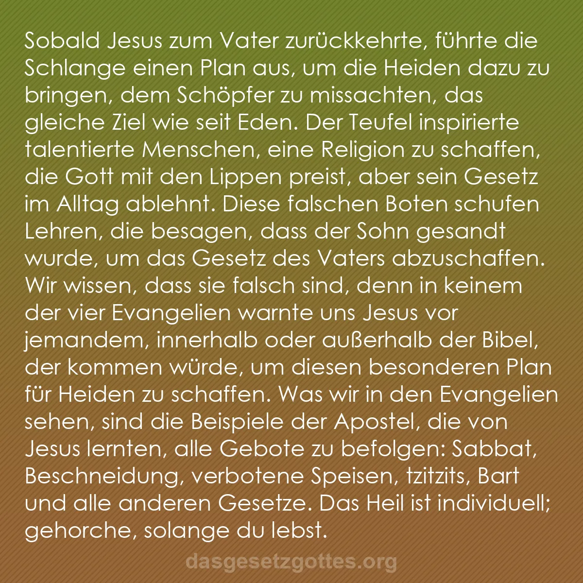 b0209 - Beitrag über das Gesetz Gottes: Sobald Jesus zum Vater zurückkehrte, führte die Schlange einen...