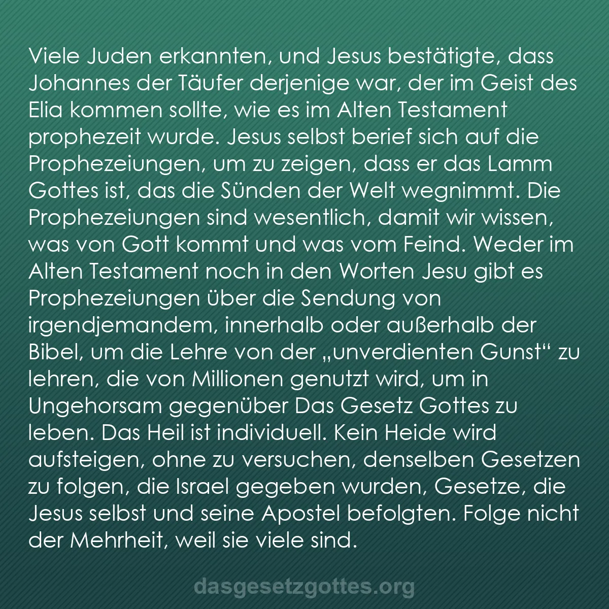 b0220 - Beitrag über das Gesetz Gottes: Viele Juden erkannten, und Jesus bestätigte, dass Johannes der...