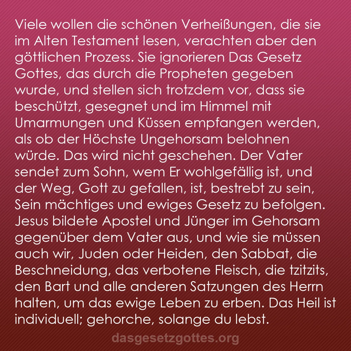 b0239 - Beitrag über das Gesetz Gottes: Viele wollen die schönen Verheißungen, die sie im Alten Testament...