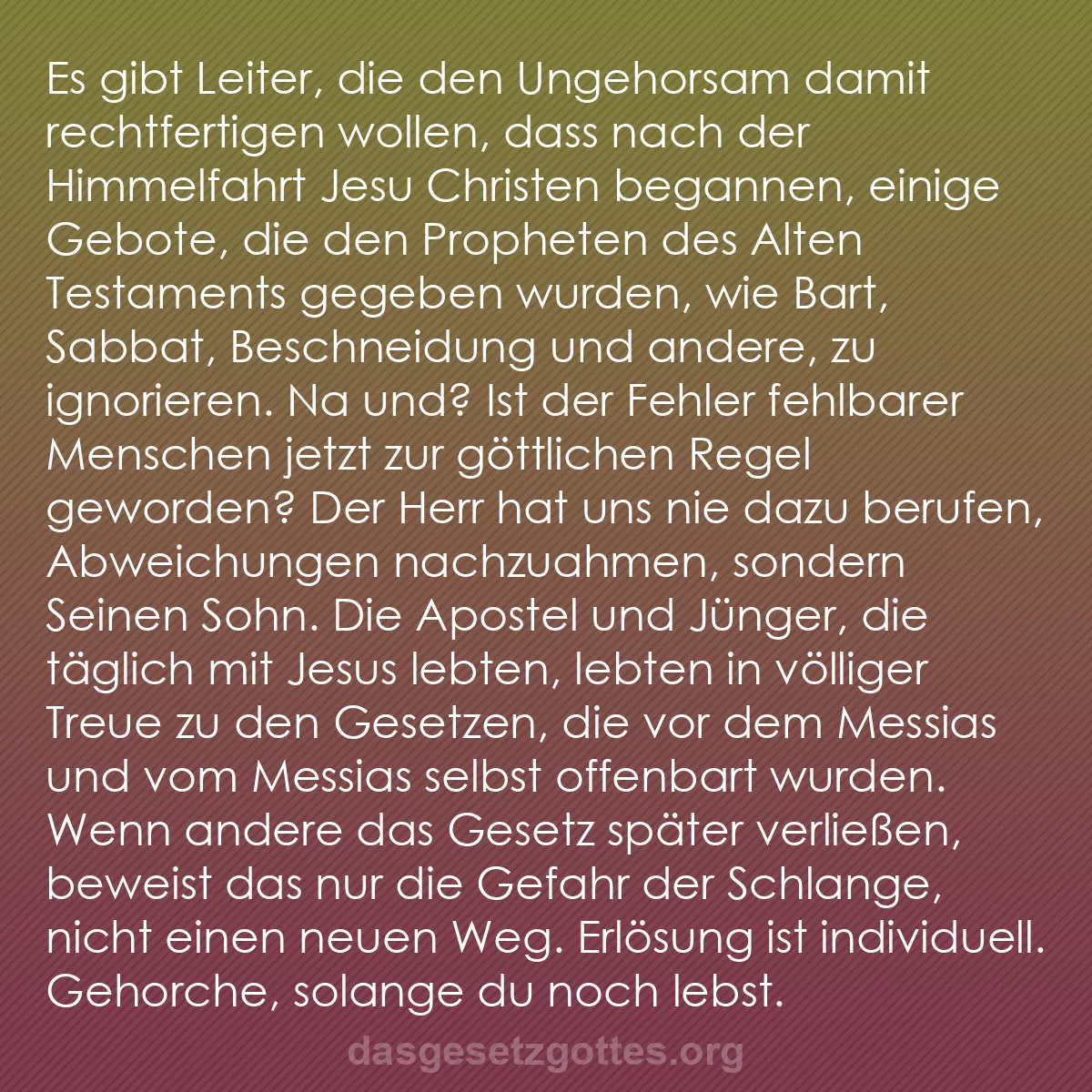 b0248 - Beitrag über das Gesetz Gottes: Es gibt Leiter, die den Ungehorsam damit rechtfertigen wollen,...