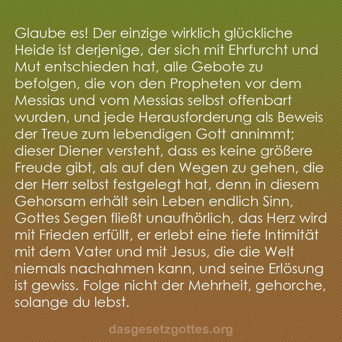 b0249 - Beitrag über das Gesetz Gottes: Glaube es! Der einzige wirklich glückliche Heide ist derjenige,...