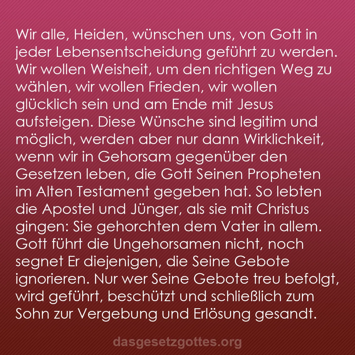 b0259 - Beitrag über das Gesetz Gottes: Wir alle, Heiden, wünschen uns, von Gott in jeder Lebensentscheidung...