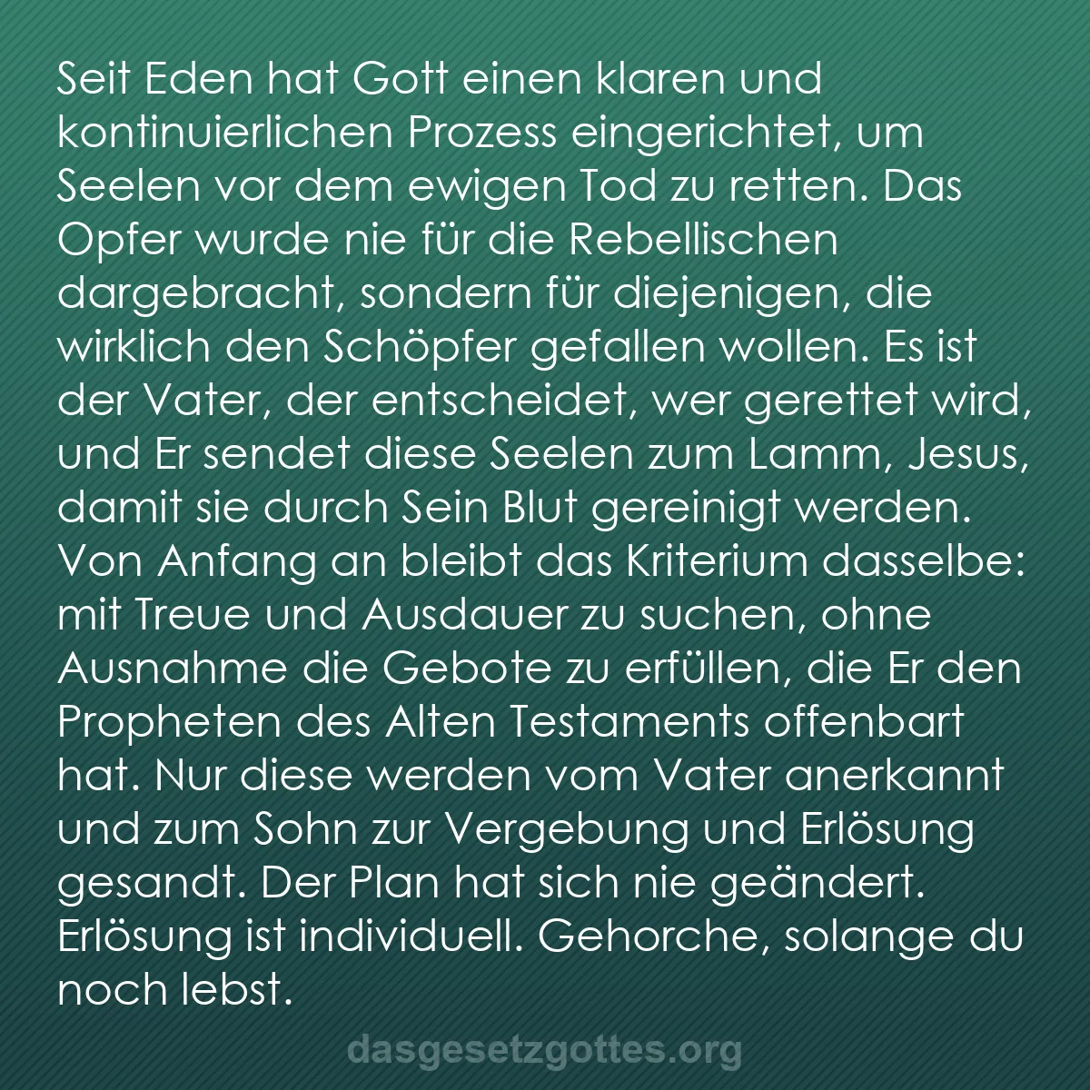 b0260 - Beitrag über das Gesetz Gottes: Seit Eden hat Gott einen klaren und kontinuierlichen Prozess...