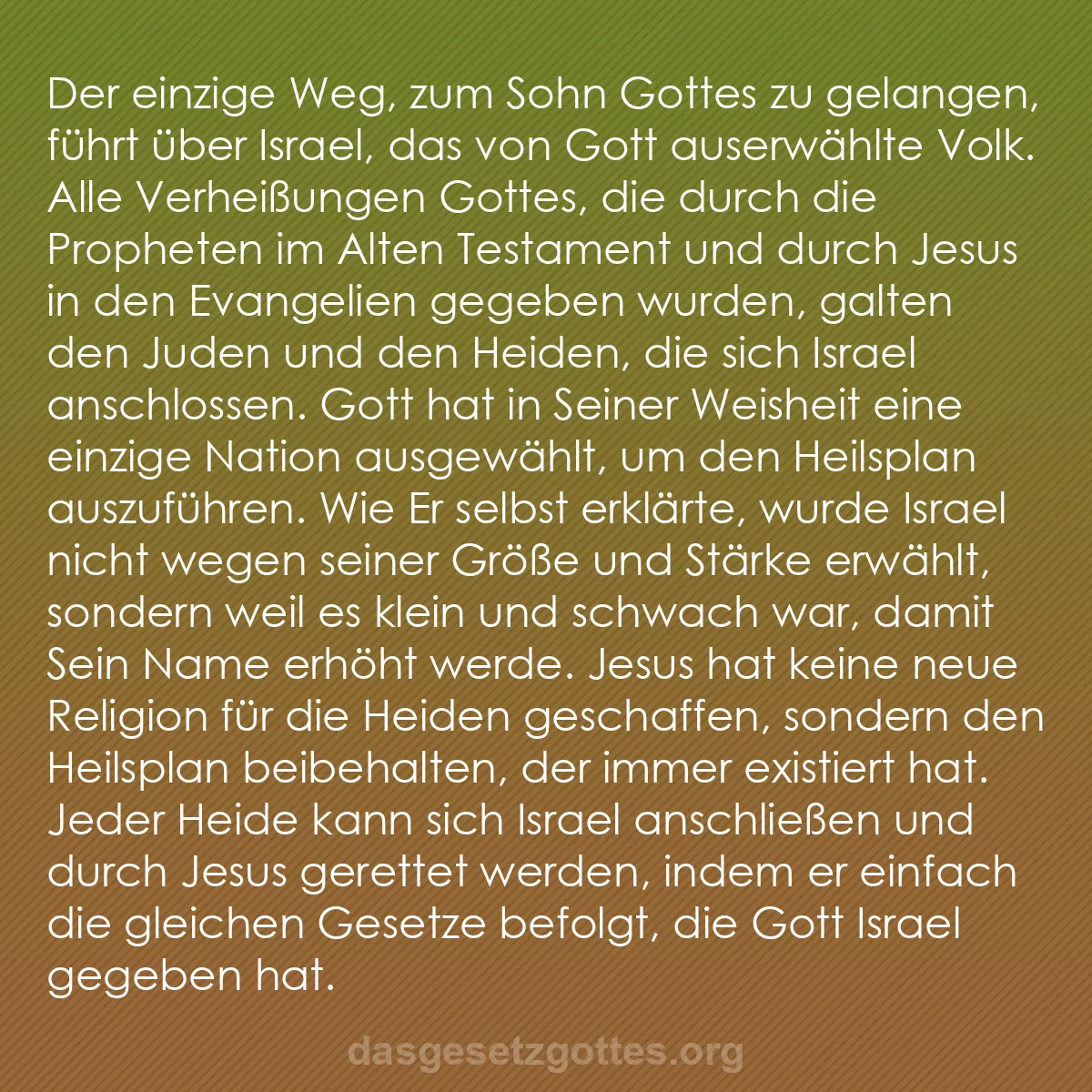 b0269 - Beitrag über das Gesetz Gottes: Der einzige Weg, zum Sohn Gottes zu gelangen, führt über Israel,...