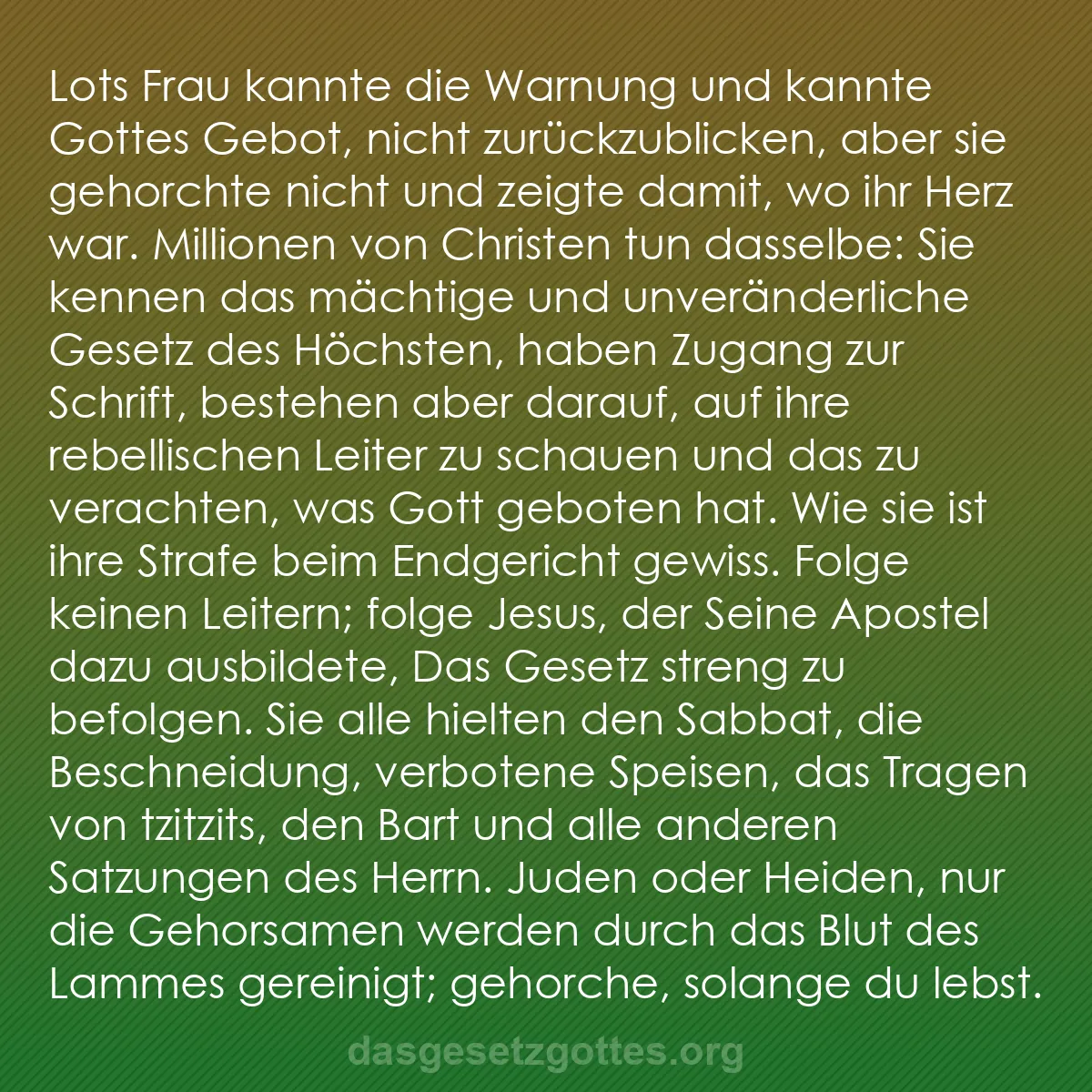 b0276 - Beitrag über das Gesetz Gottes: Lots Frau kannte die Warnung und kannte Gottes Gebot, nicht...