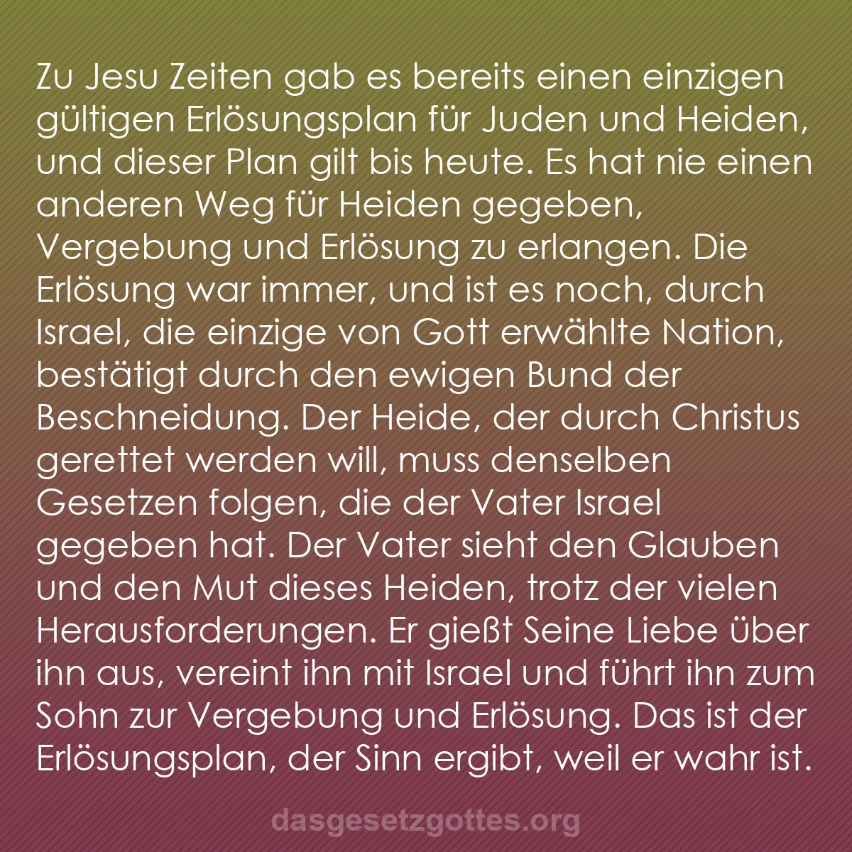 b0288 - Beitrag über das Gesetz Gottes: Zu Jesu Zeiten gab es bereits einen einzigen gültigen Erlösungsplan...