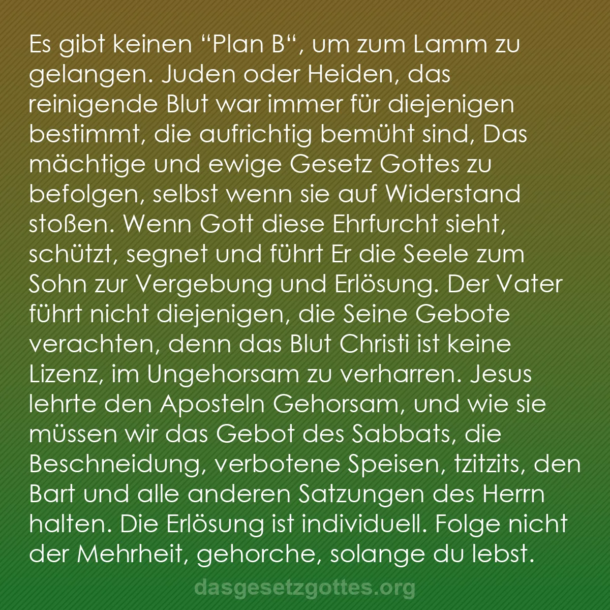 b0296 - Beitrag über das Gesetz Gottes: Es gibt keinen "Plan B", um zum Lamm zu gelangen. Juden oder...