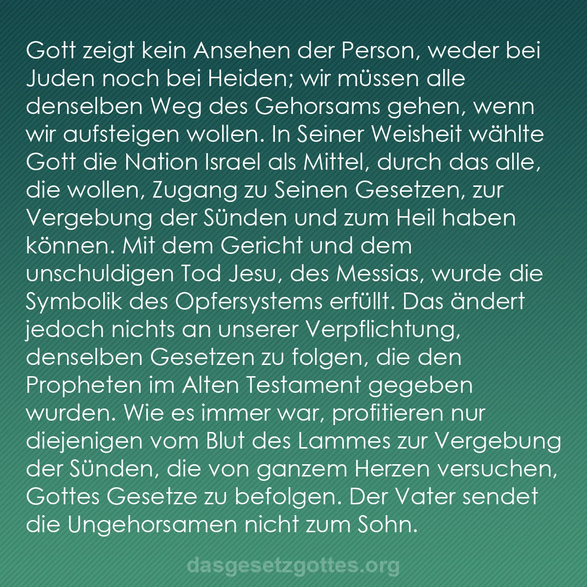 b0305 - Beitrag über das Gesetz Gottes: Gott zeigt kein Ansehen der Person, weder bei Juden noch bei...