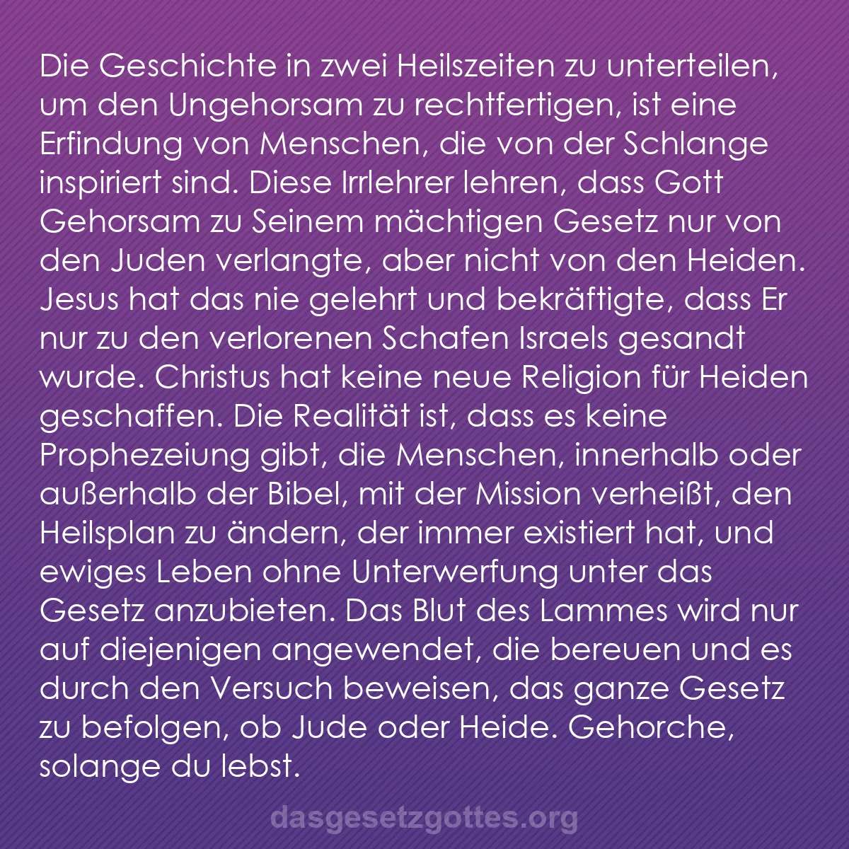 b0331 - Beitrag über das Gesetz Gottes: Die Geschichte in zwei Heilszeiten zu unterteilen, um den Ungehorsam...