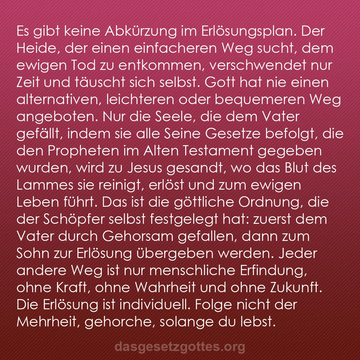 b0359 - Beitrag über das Gesetz Gottes: Es gibt keine Abkürzung im Erlösungsplan. Der Heide, der einen...