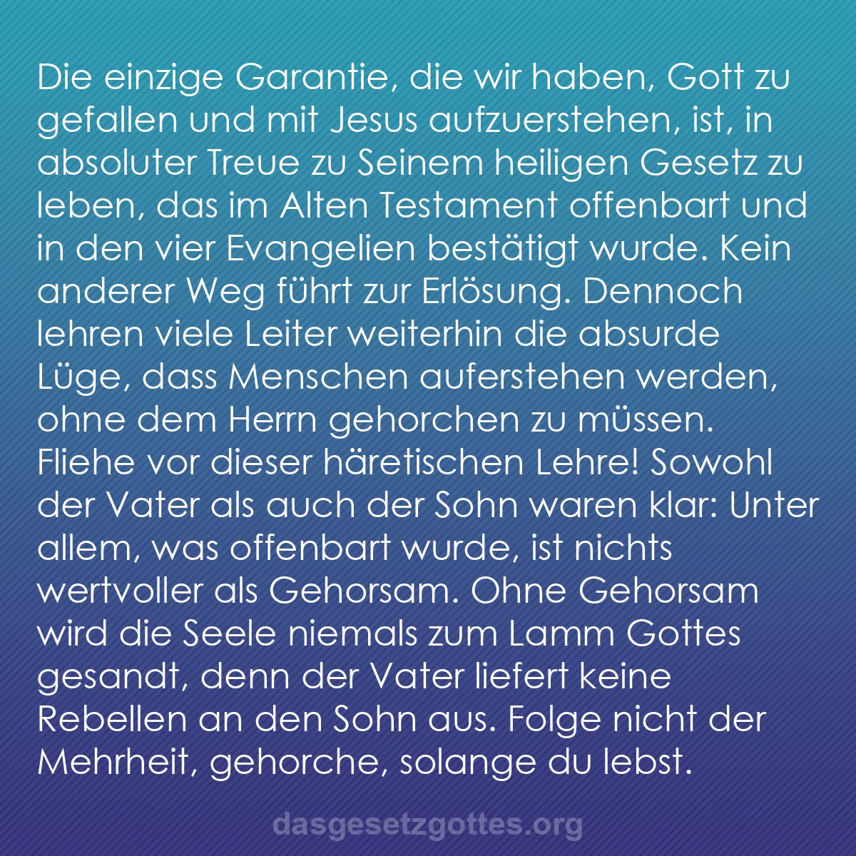 b0375 - Beitrag über das Gesetz Gottes: Die einzige Garantie, die wir haben, Gott zu gefallen und mit...