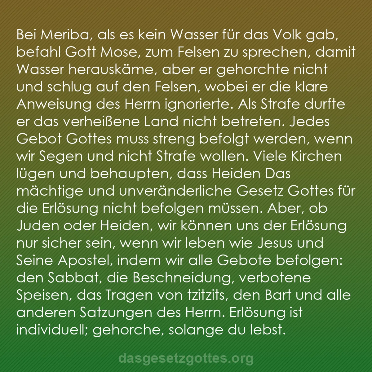 b0376 - Beitrag über das Gesetz Gottes: Bei Meriba, als es kein Wasser für das Volk gab, befahl Gott...