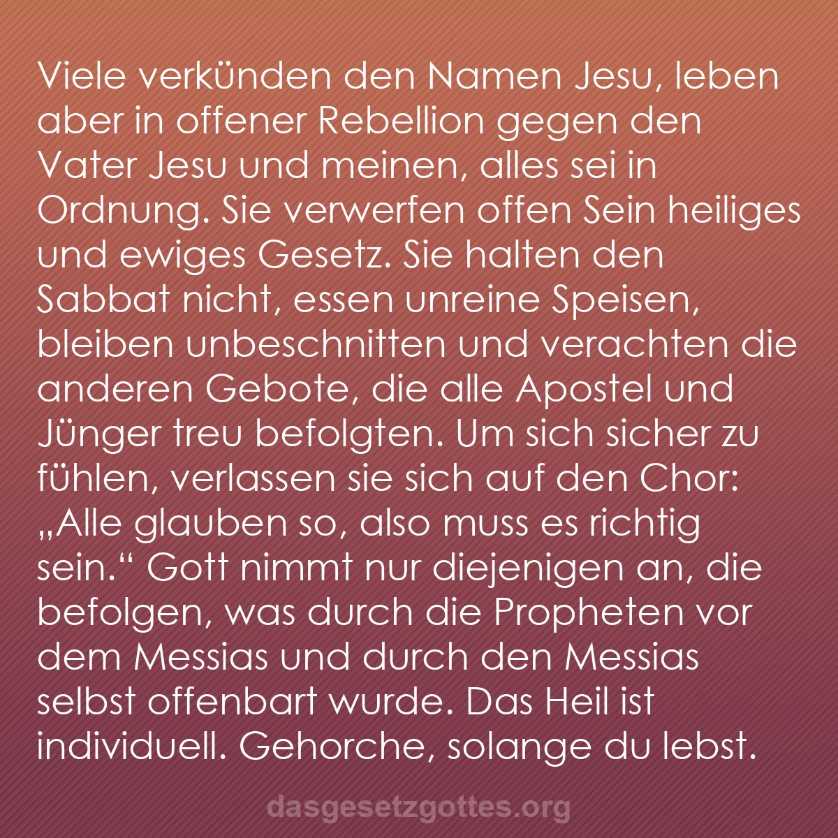 b0386 - Beitrag über das Gesetz Gottes: Viele verkünden den Namen Jesu, leben aber in offener Rebellion...