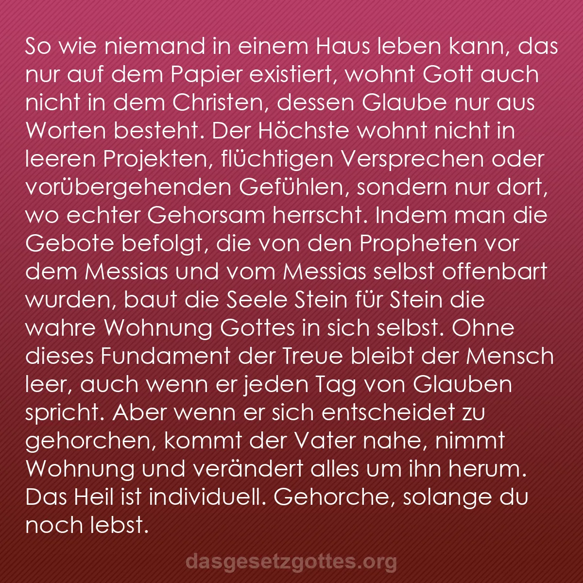 b0399 - Beitrag über das Gesetz Gottes: So wie niemand in einem Haus leben kann, das nur auf dem Papier...