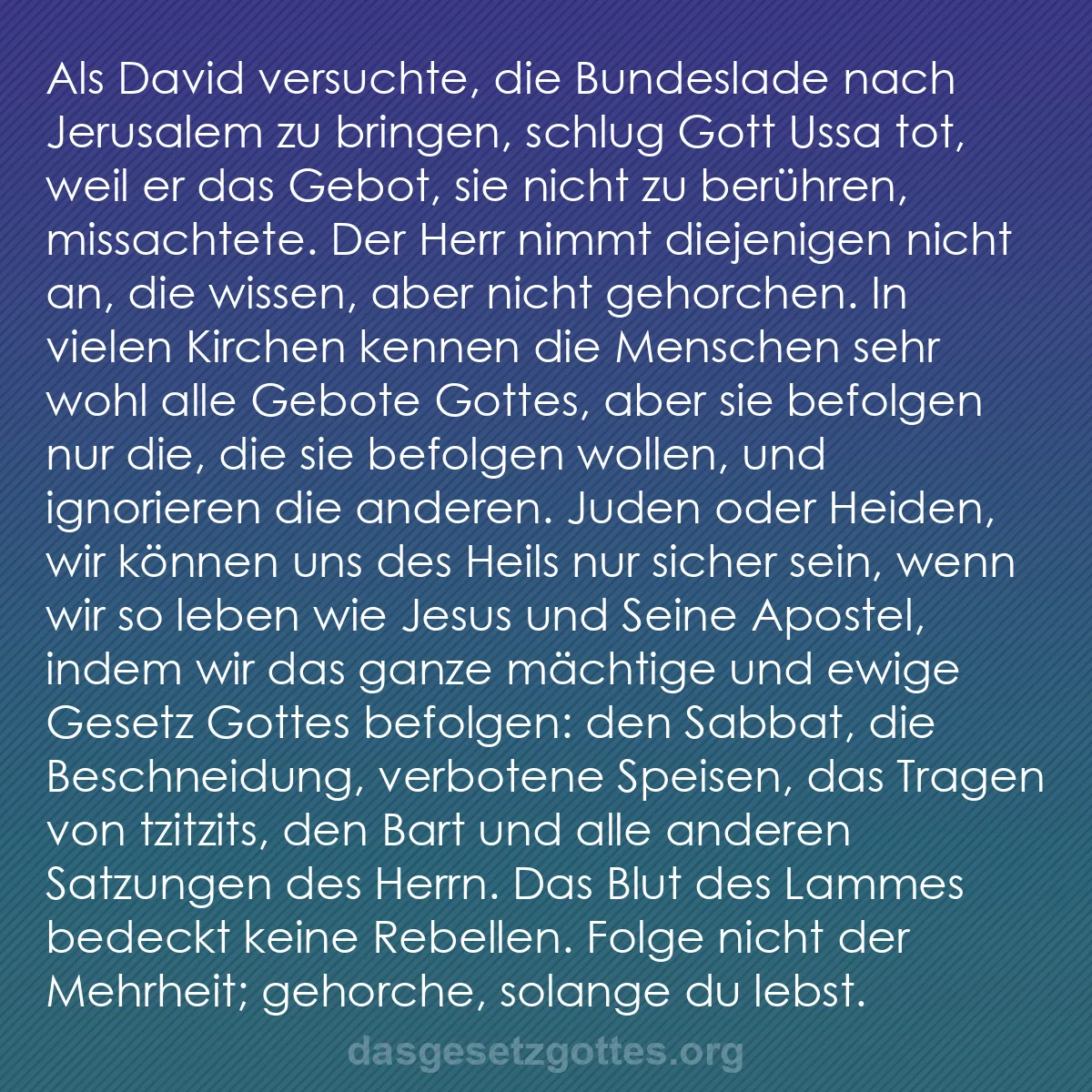 b0417 - Beitrag über das Gesetz Gottes: Als David versuchte, die Bundeslade nach Jerusalem zu bringen,...