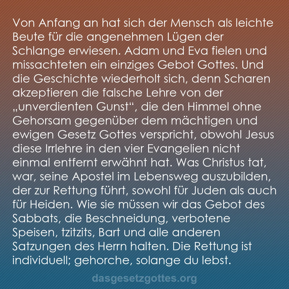 b0432 - Beitrag über das Gesetz Gottes: Von Anfang an hat sich der Mensch als leichte Beute für die...