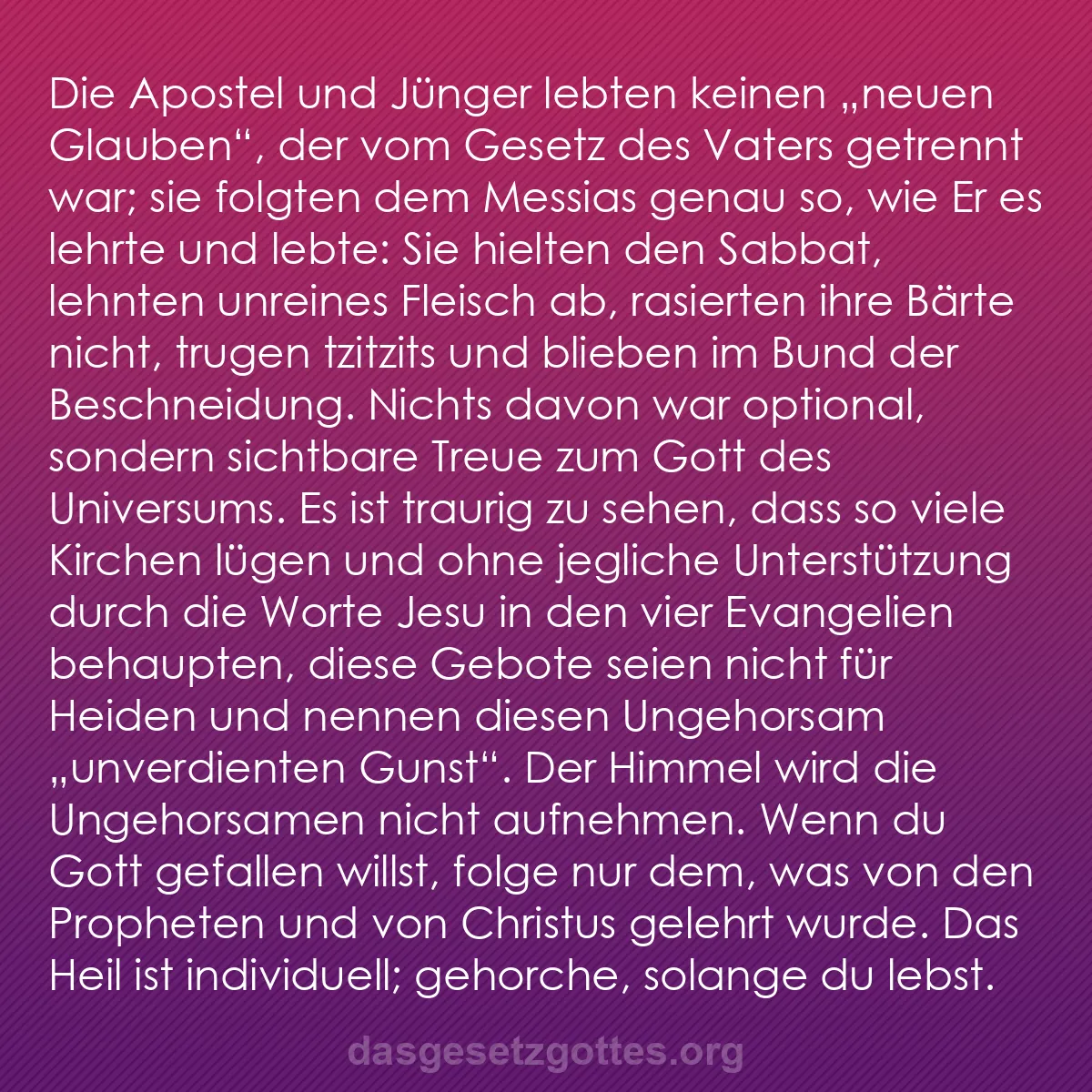 b0441 - Beitrag über das Gesetz Gottes: Die Apostel und Jünger lebten keinen „neuen Glauben", der vom...