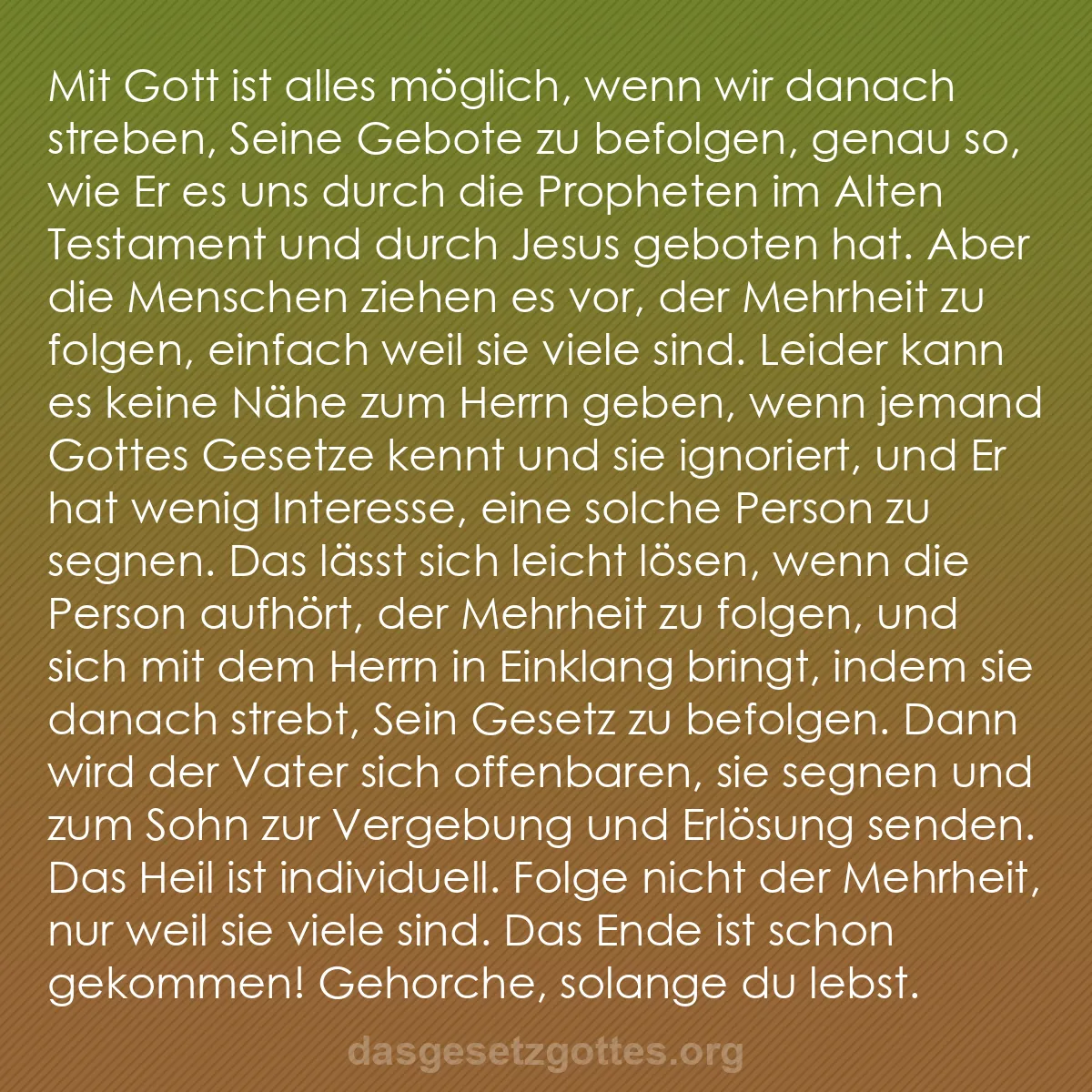 b0449 - Beitrag über das Gesetz Gottes: Mit Gott ist alles möglich, wenn wir danach streben, Seine Gebote...