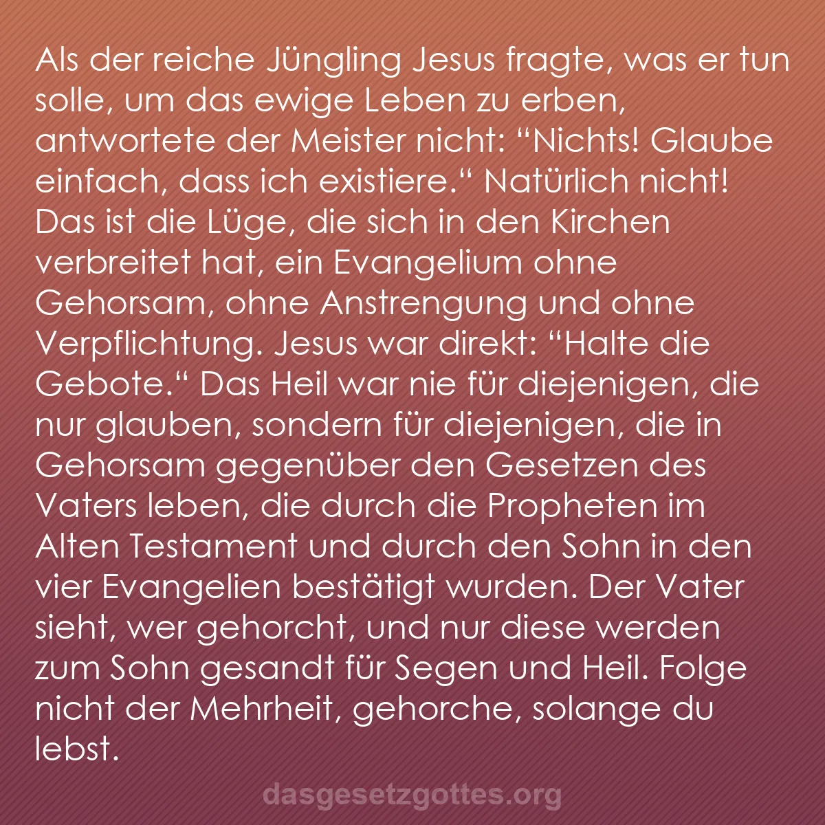 b0466 - Beitrag über das Gesetz Gottes: Als der reiche Jüngling Jesus fragte, was er tun solle, um das...