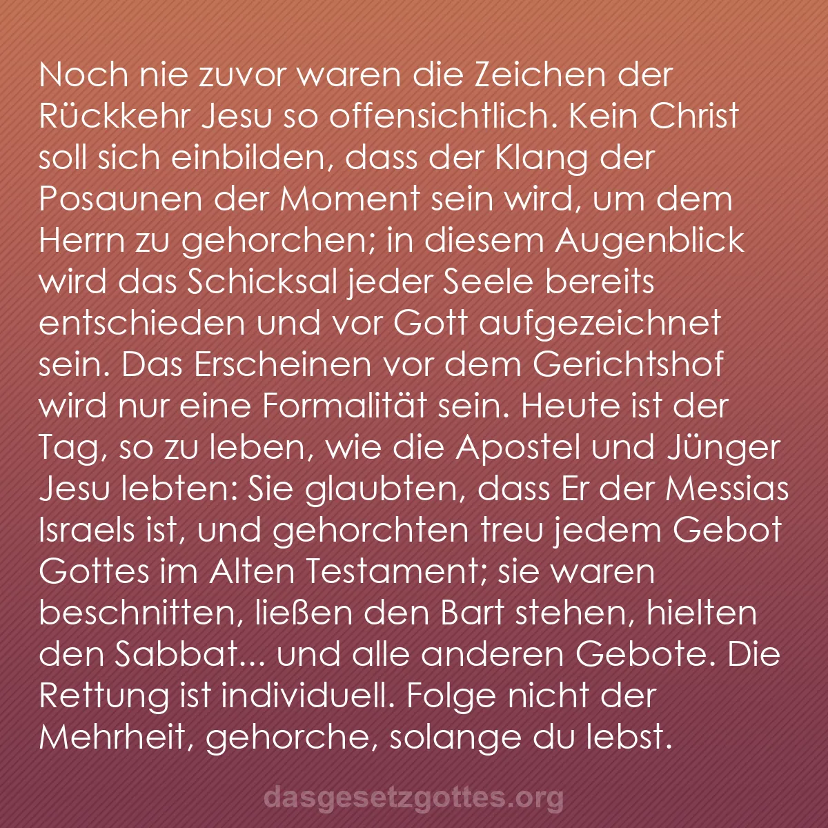b0486 - Beitrag über das Gesetz Gottes: Noch nie zuvor waren die Zeichen der Rückkehr Jesu so offensichtlich....