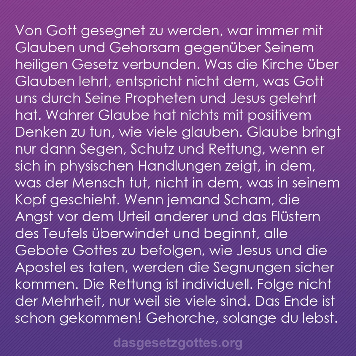 b0491 - Beitrag über das Gesetz Gottes: Von Gott gesegnet zu werden, war immer mit Glauben und Gehorsam...
