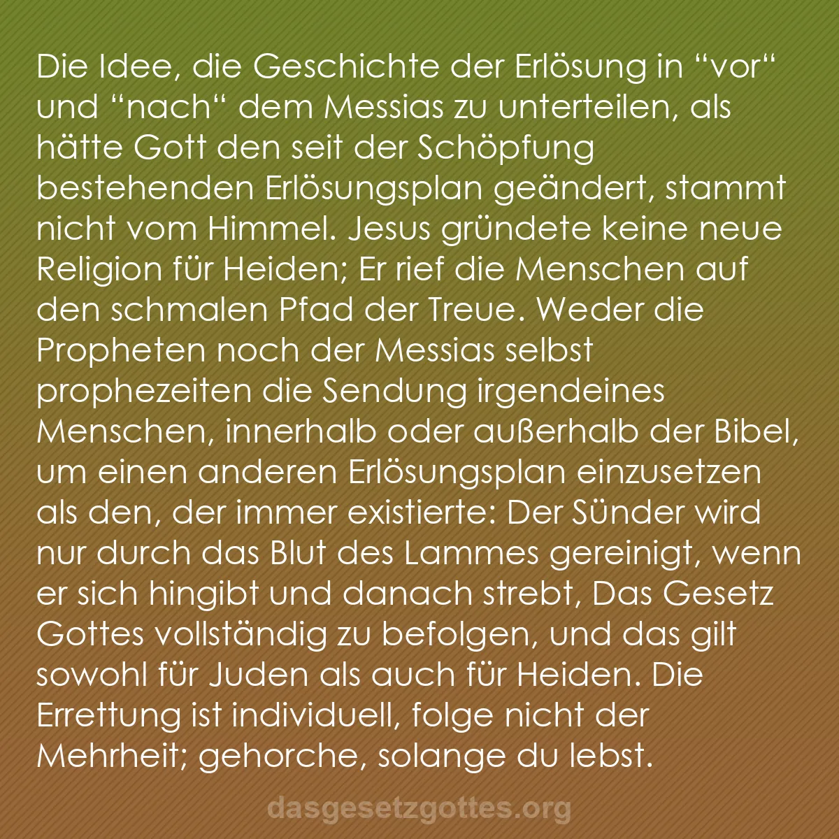 b0509 - Beitrag über das Gesetz Gottes: Die Idee, die Geschichte der Erlösung in "vor" und "nach" dem...
