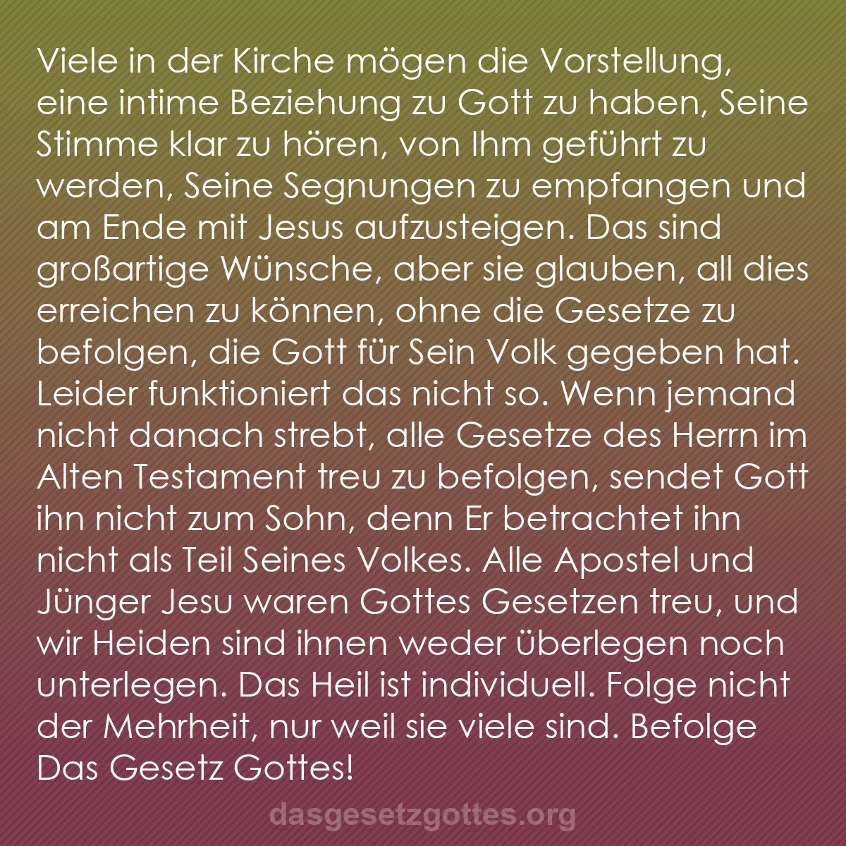 b0528 - Beitrag über das Gesetz Gottes: Viele in der Kirche mögen die Vorstellung, eine intime Beziehung...