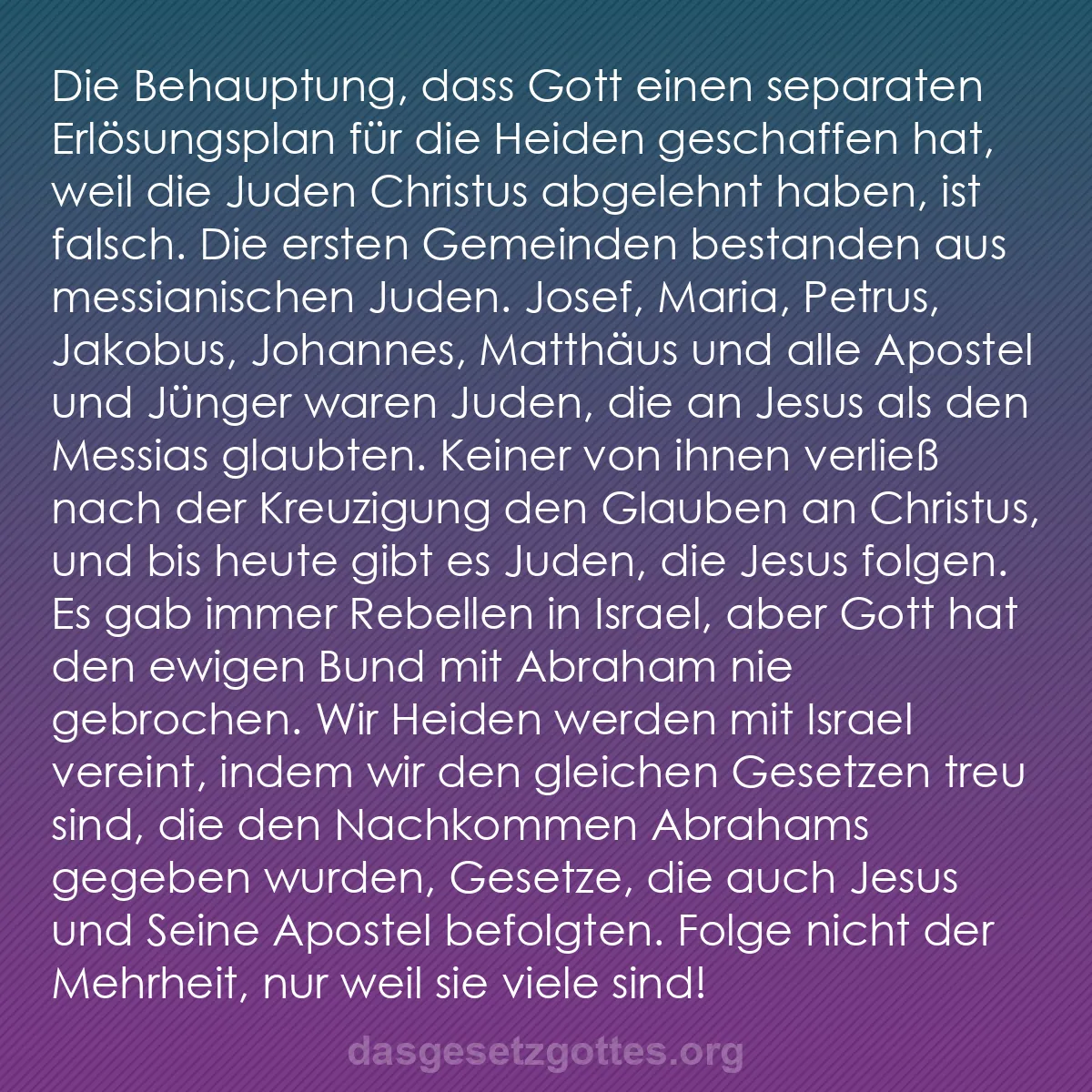 b0534 - Beitrag über das Gesetz Gottes: Die Behauptung, dass Gott einen separaten Erlösungsplan für...