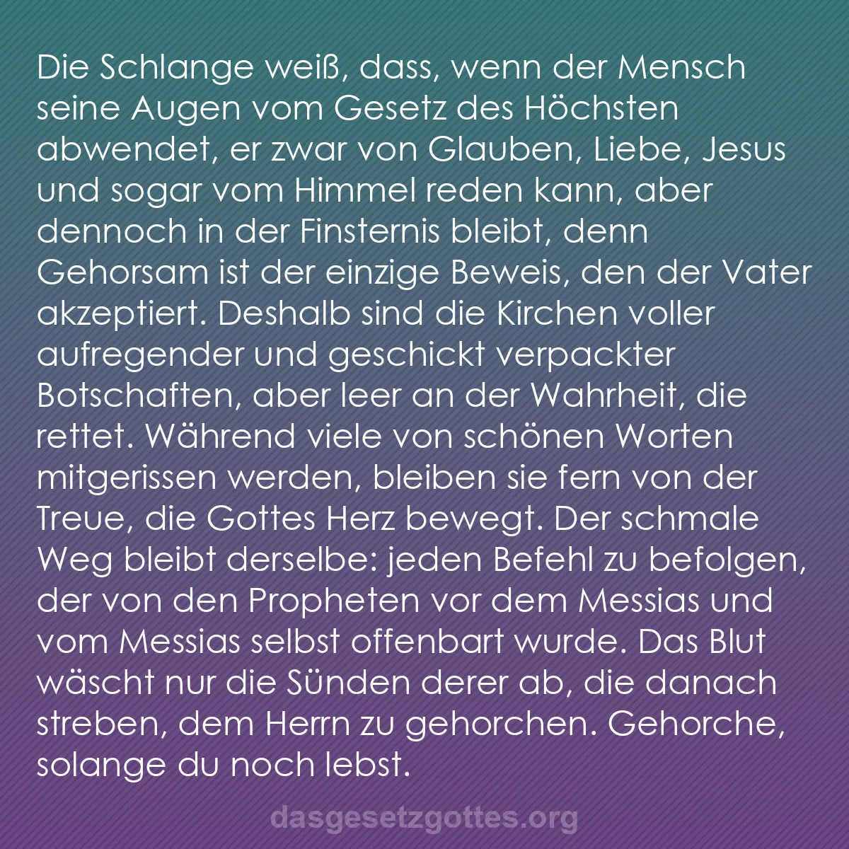 b0544 - Beitrag über das Gesetz Gottes: Die Schlange weiß, dass, wenn der Mensch seine Augen vom Gesetz...