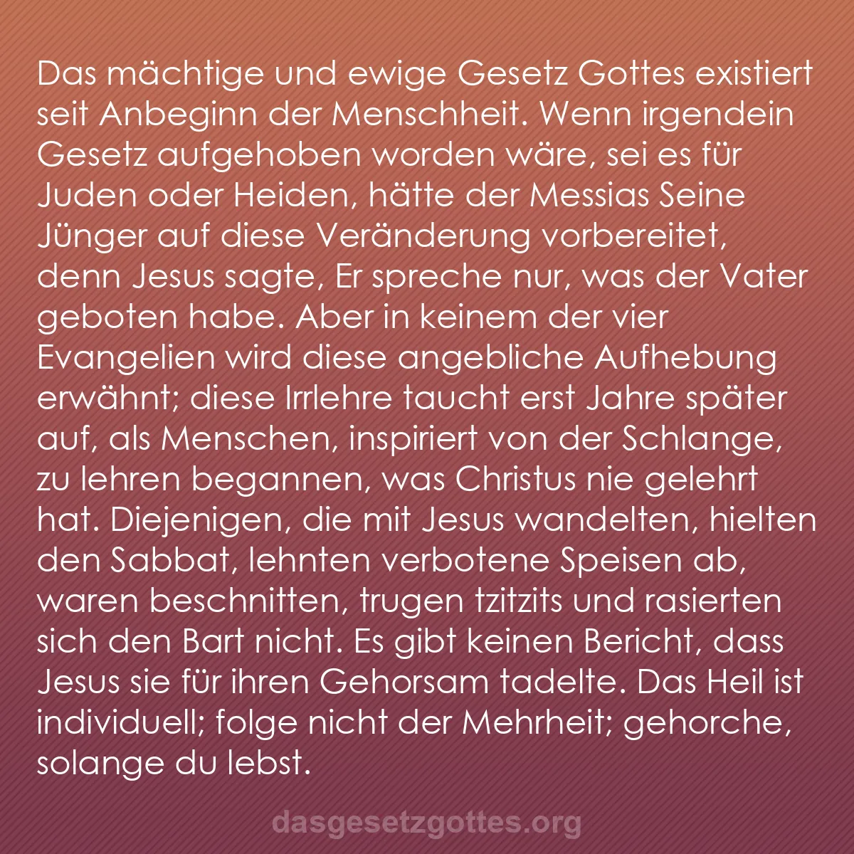 b0566 - Beitrag über das Gesetz Gottes: Das mächtige und ewige Gesetz Gottes existiert seit Anbeginn...